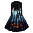 thumbnail image 1 of Robe d'Halloween pour Femmes, Robe Maxi à Manches Longues et Col Rond Imprimé, Tenue Décontractée Confortable avec Poches pour la Maison et l'Extérieur, 1 of 3
