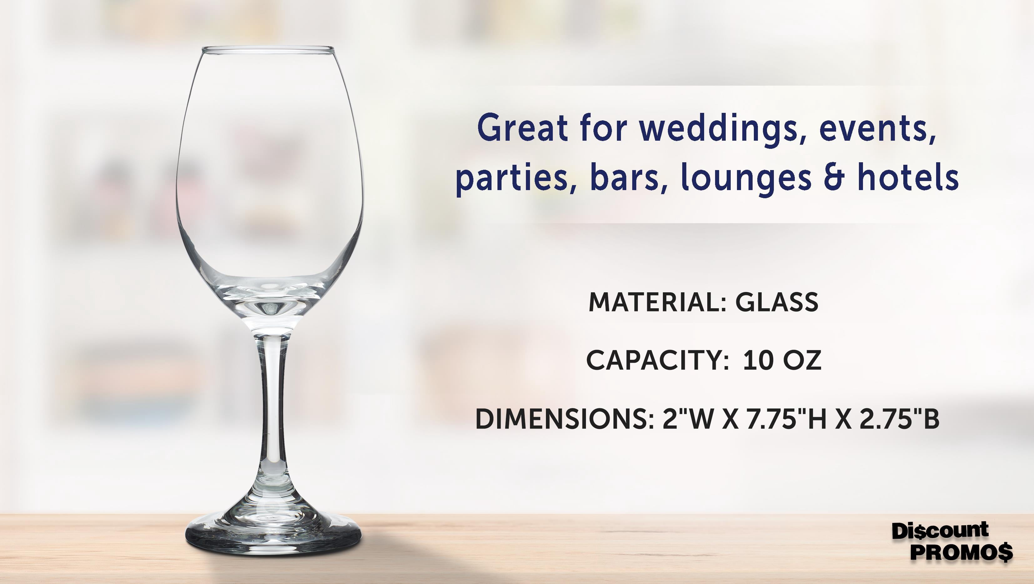 Rioja Wine Glasses with Stem 10 oz. Set of 10, Bulk Pack - Color Bottom, Perfect for Wedding, Party Favors, Birthday, Bridal Shower Gifts - Clear