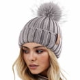 thumbnail image 2 of Fdelink Beanie Hat Winter Hats Womens Winter Knitted Hat with Faux Pom Warm Knit Cap for Women Dark Gray, 2 of 7