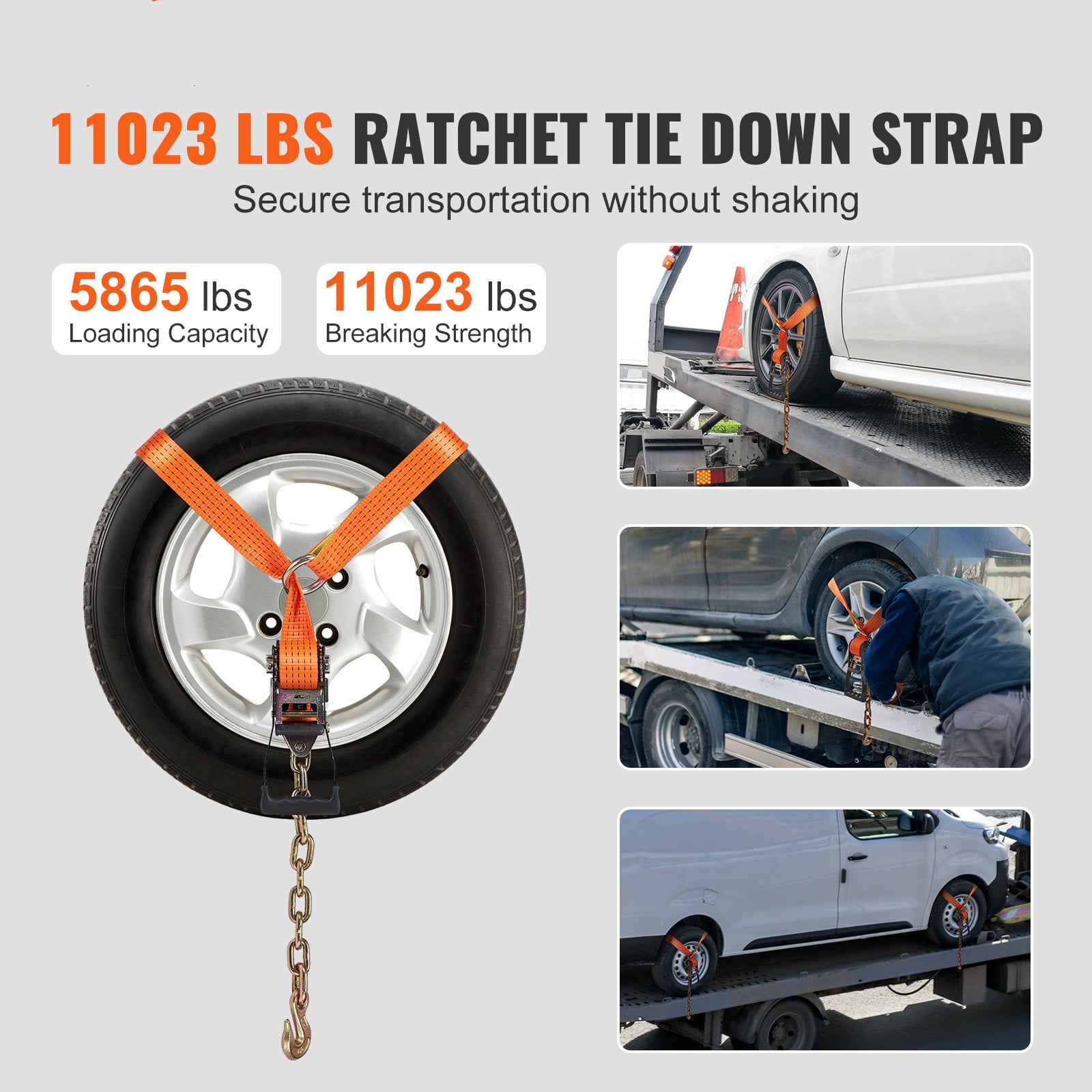 VEVOR Car Tie Down Straps with Chain Anchors Ratchet Tie Down Car Trailer Hauler