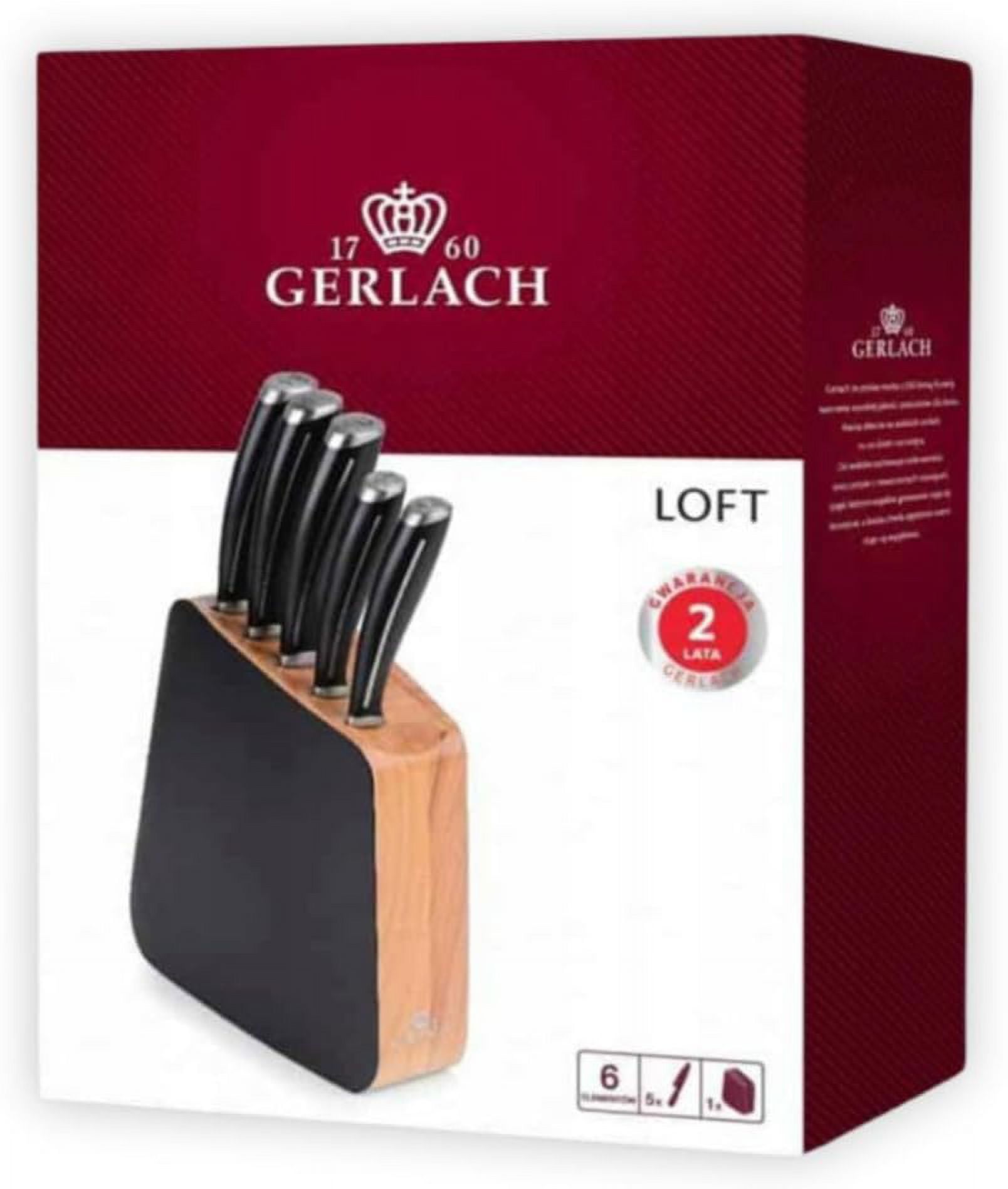 Professional Chef Knife Set, 5 Pieces, Stainless Steel, with Block and Gift Box, Black/wood, G-1320