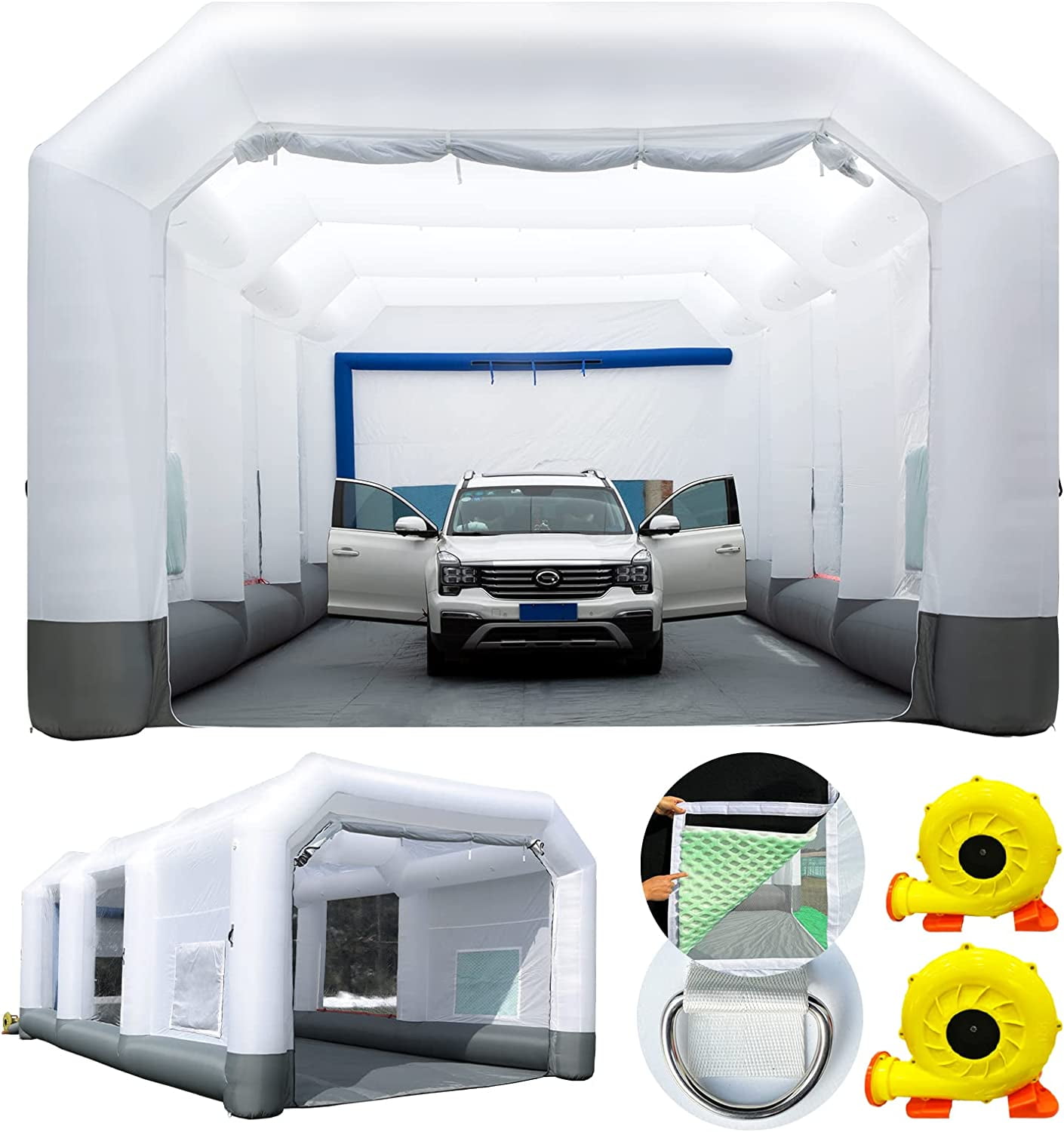 GORILLASPRO Portable Inflatable Paint Booth 33X20X15Ft with 2 Blowers (750W+1100W)& Air Draft Device
