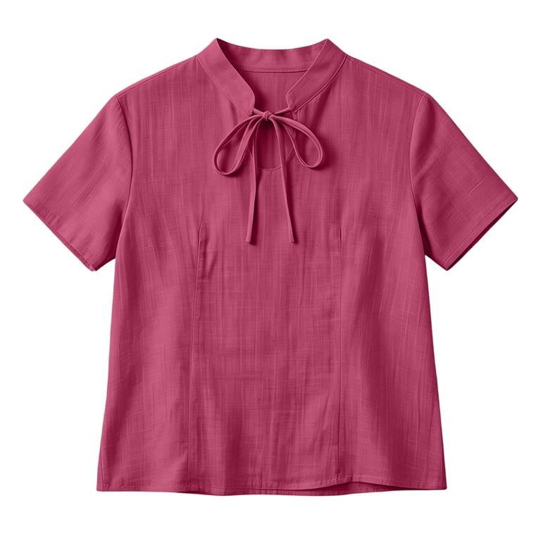 TGSLY Bow Tie Front Linen Tops for Women Lightweight Soft Keyhole