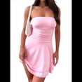 thumbnail image 3 of Vestido de Seda con Escote Tubo para Mujer, Sin Tirantes, Fruncido, con Cintura Vasca y Volantes, Minivestido de Fiesta. Rosa S, 3 of 10