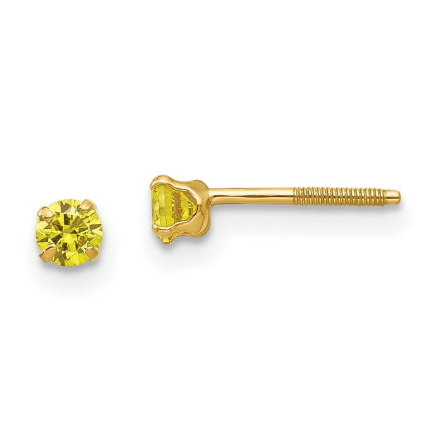 14k Yellow Gold 3mm Simulated Citrine Birthstone Stud Earrings Nov November Gemstone