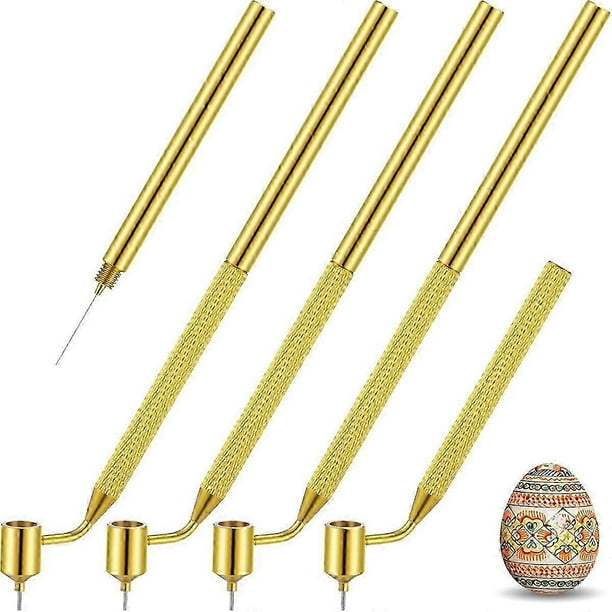 4 Pcs Pysanka Set Wax Drawing Pens for Egg 0.3 0.4 0.5 0.7 mm Medium Metal Hand Wax Pens for Pysank