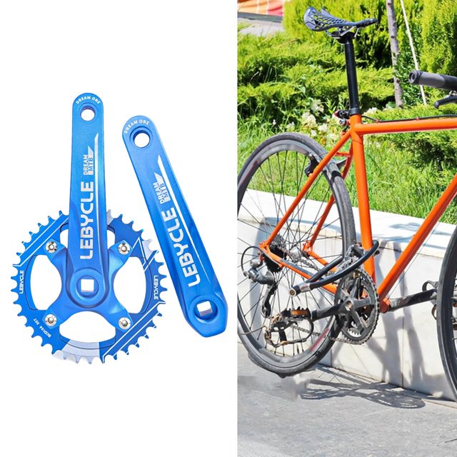 Bielas de bicicleta de montaña 170 mm 104BCD Bielas cónicas cuadradas CNC Aleación de aluminio para Bielas Azul 38T Cola Platos y bielas de bicicleta de montaña