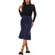 thumbnail image 2 of Falda Midi Slim Fit de Cintura Alta de Terciopelo Elástico con Dobladillo de Cola de Pez para Mujeres Chic en Azul Oscuro, 2 of 6