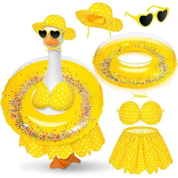 Hawaiian Porch Goose Outfit Summer Set - Bikini Top, Skirt, Hat, Sunglasses & Swim Ring for 23" Garden Goose Decor (Goose Not Included)