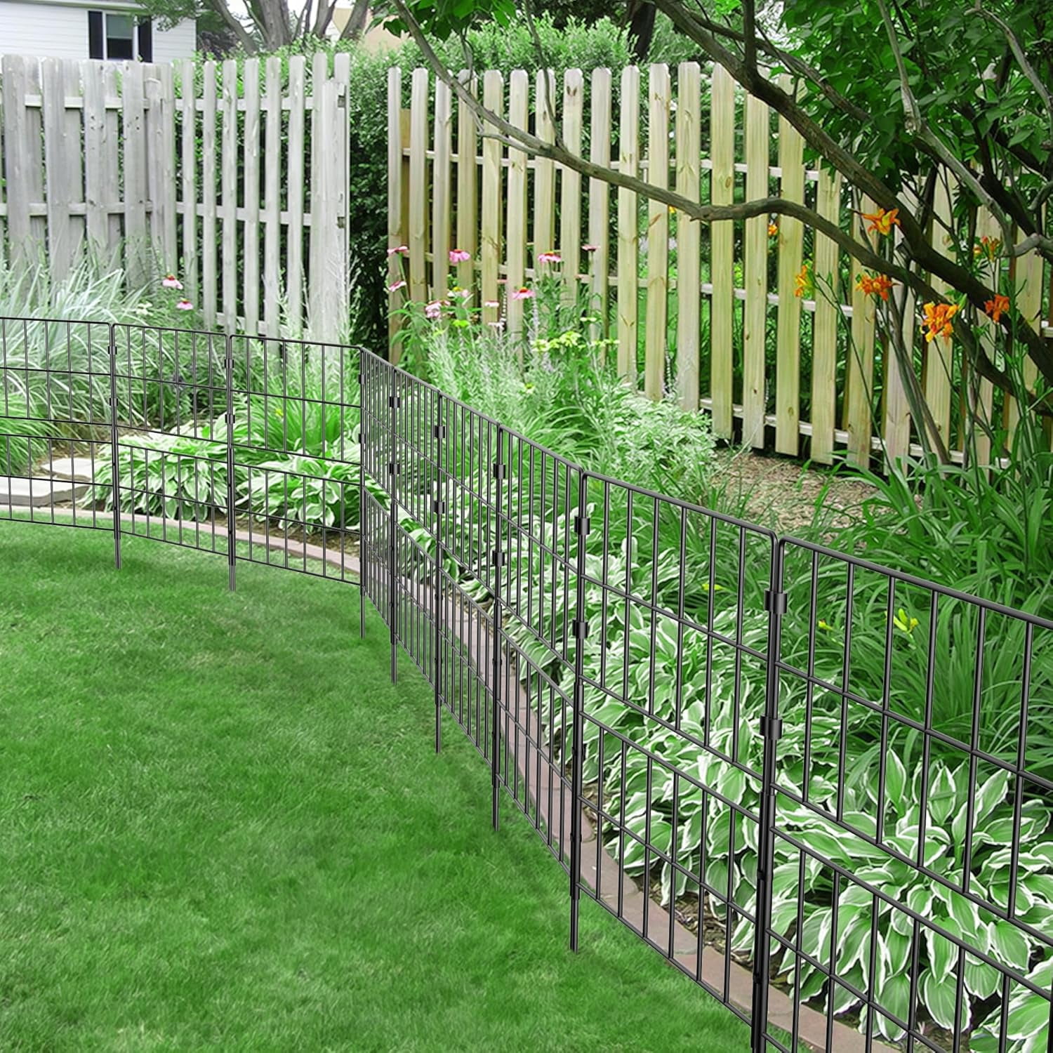 Y&M Tall Decorative Metal Garden Fence, No-Dig Wire Panels, 32 in H x 20 ft L, 14 panels
