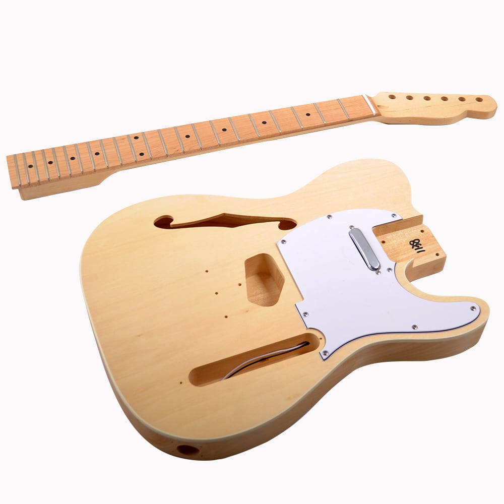 RSW DIY Electric Guitar Kit-Semi-Hollow Basswood Body, Maple Neck and Fingerboard, Chrome Hardware, 22 Frets