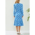 thumbnail image 4 of Polka Dot Print Ruched Ruffle Hem Dress for Women Below Knee Length Blue Large, 4 of 4