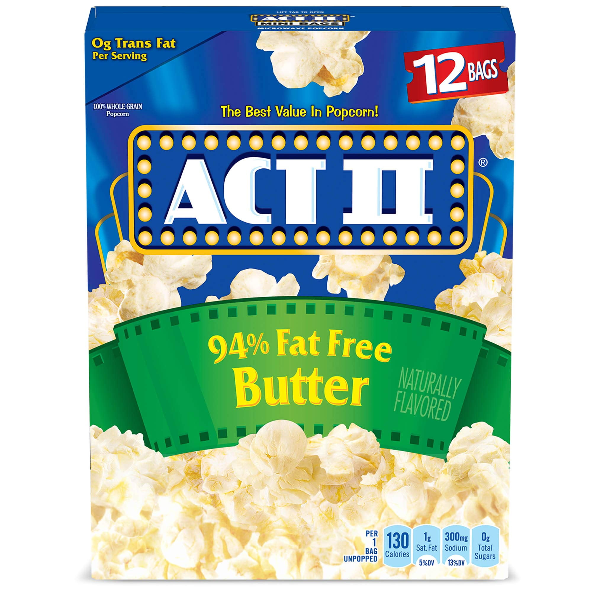 ACT II 94% Fat-Free Butter Microwave Popcorn, 2.71 Oz, 12 Ct - Walmart
