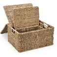 thumbnail image 3 of Trademark Innovations Rectangular Seagrass Baskets Lids (Set of 3), Brown, 3 of 3