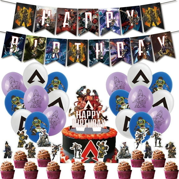32 Pcs For Apex Legends Theme Birthday Party Decorations,With 13 Cupcake Toppers,1 Happy Birthday Banner Garland,18 Balloons for Children Party Decorations