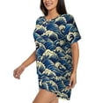 thumbnail image 2 of Fuzoiu Japanese Water Wave Print Women's Short-Sleeved Pajama Set,Lounge Sleepwear Set,Womens Pajama Sets 2 Piece,Button-Up Top and Shorts with Pockets-X-Large, 2 of 7