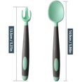 thumbnail image 2 of Tenedor de juego con estuche para utensilios Cuchara de entrenamiento para alimentación segura para bebés Fácil agarre Resistente al calor Cuchara autoalimentable suave y flexible (2 piezas verde-gris, 2 of 4