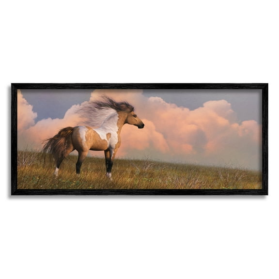 Stupell Industries Into the West Horse Animals & Insects Painting Black Framed Art Print Wall Art, 24 x 10