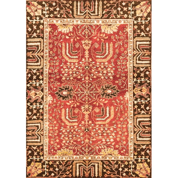 Ahgly Company Indoor Rectangle Abstract Orange Modern Area Rugs, 2' x 3'