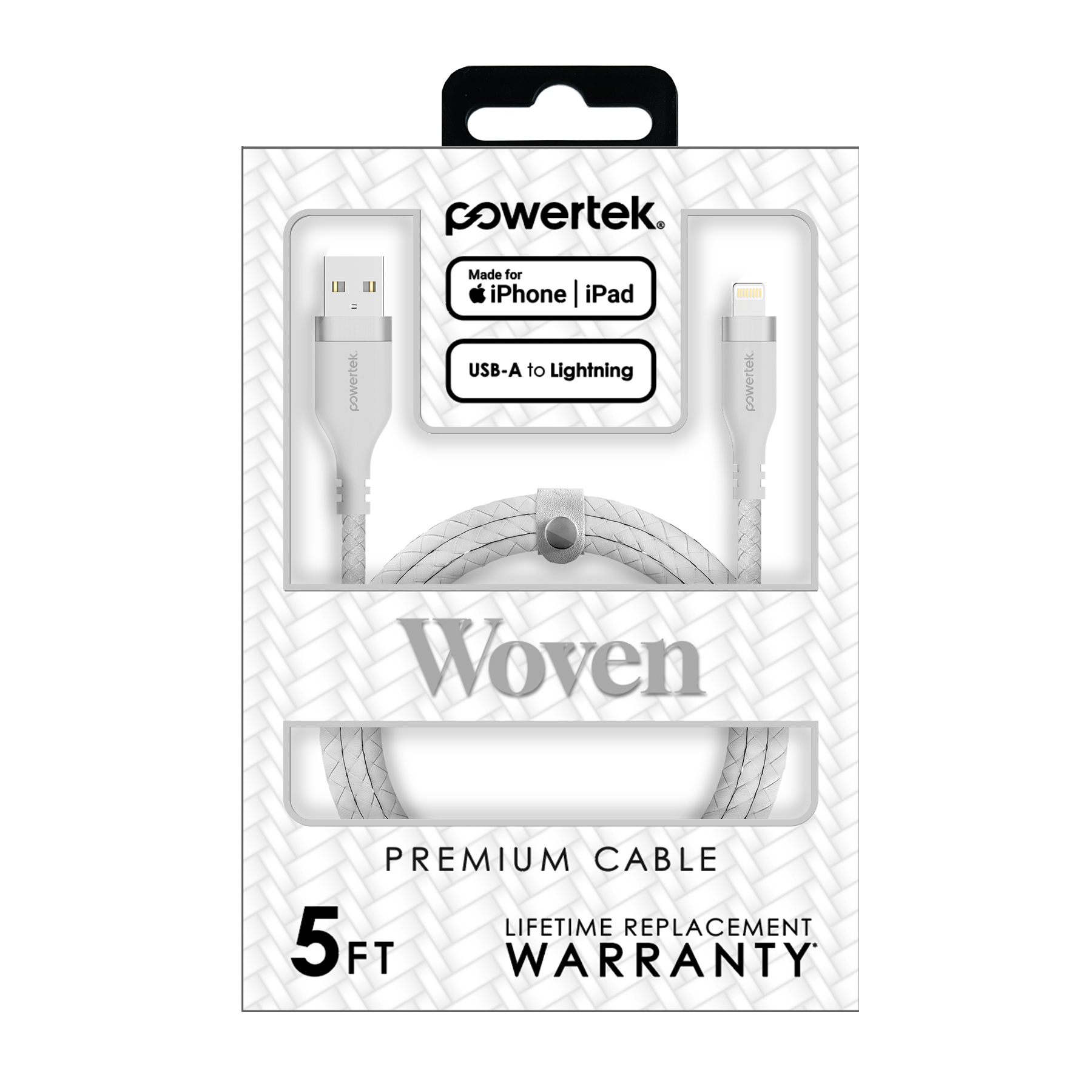 Liquipel Powertek USB-A to Lightning Woven Cable - White