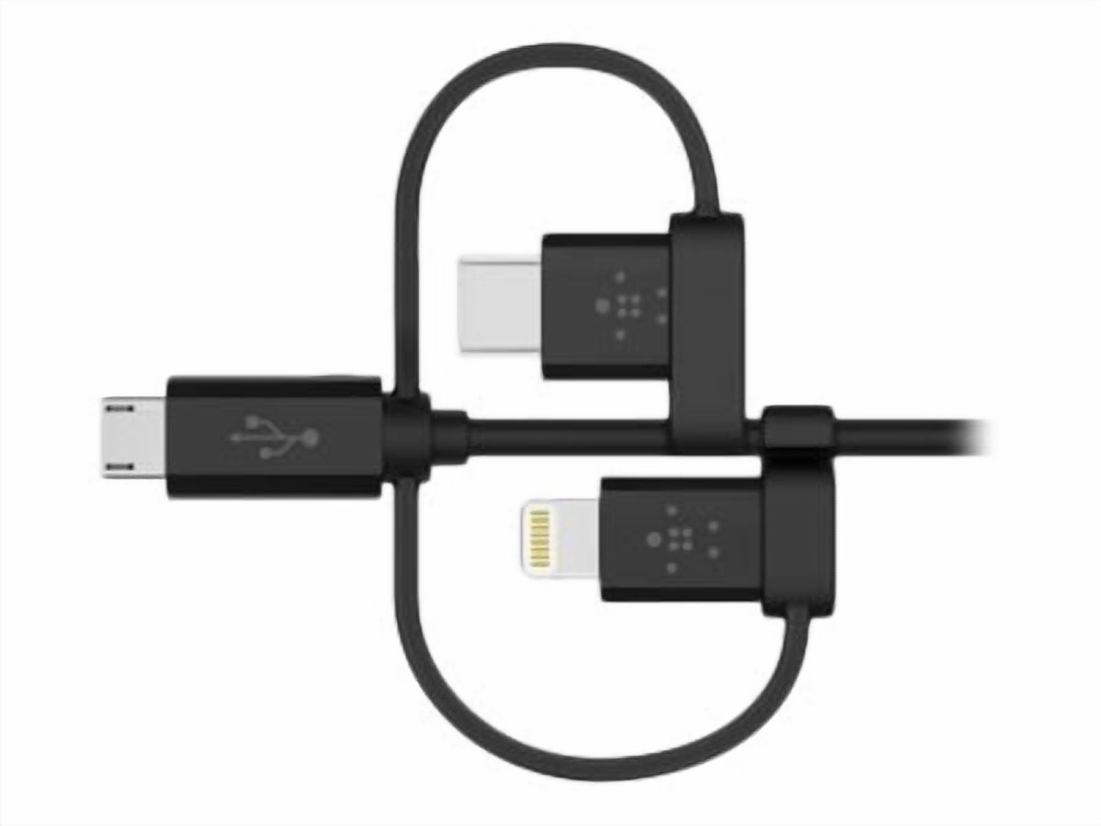 Belkin Universal Cable with Micro-USB, USB-C and Lightning Connectors, Black