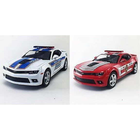 2 PC SET: Kinsmart 2014 Chevrolet Camaro Police/Fire Diecast Model 1:38 Chevy