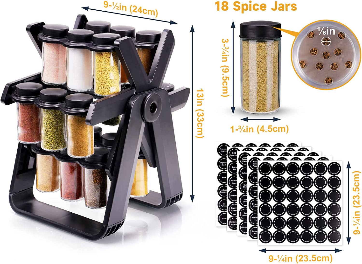 Revolving Spice Rack Set With 18 Spice Jars, 360° Rotating Ferris