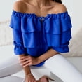 thumbnail image 4 of Women's Off Shoulder Ruffle Trendy Summer Fashion Long Sleeve Blouse Sexy Dressy Casual Outfits Layered Tops Blue S, 4 of 6