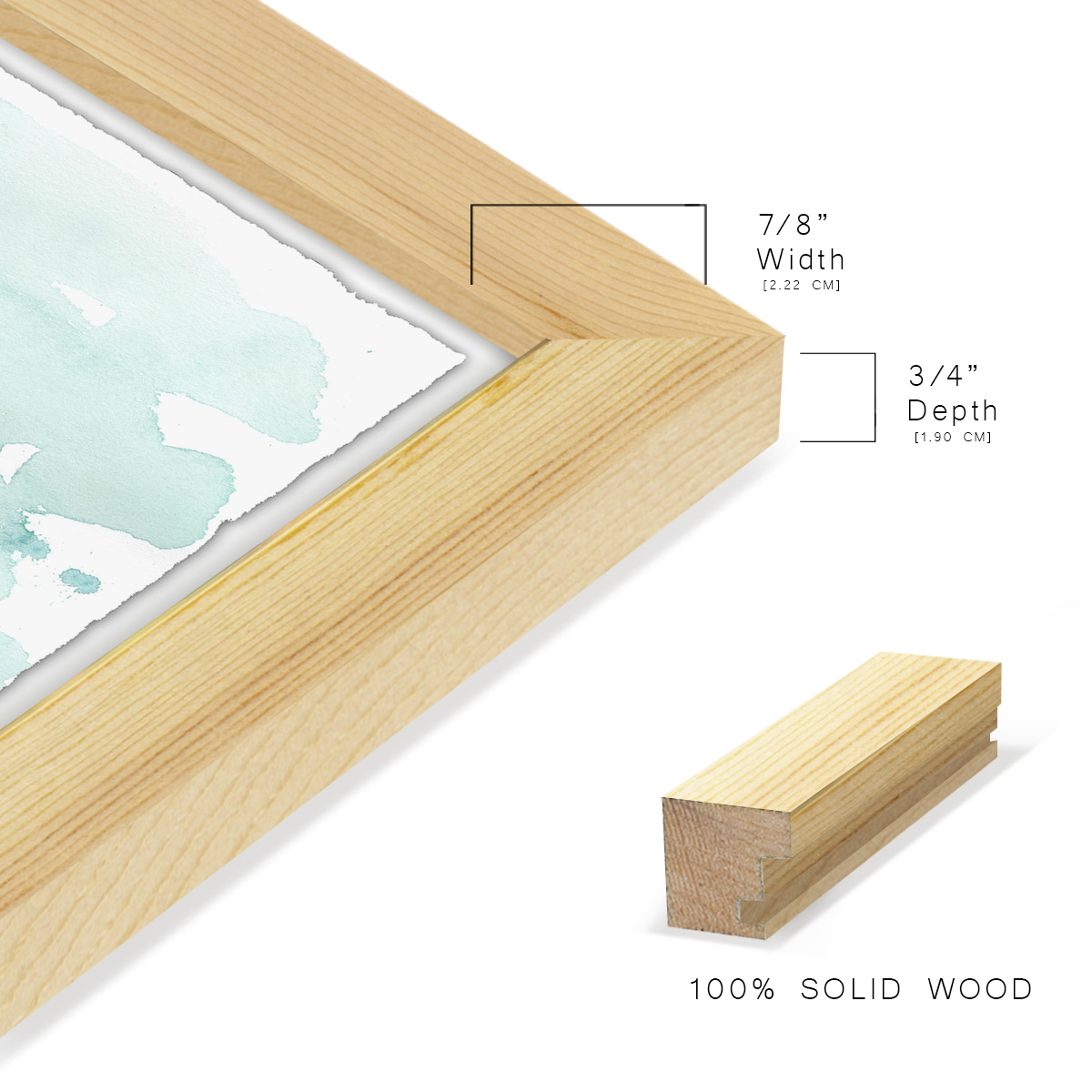 Ginkgo on Dusty Teal V - Framed Print w/glass - Natural Wood