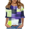 thumbnail image 6 of JTZGDY Cute Floral Tops for Women Dressy Casual Ruffled Half Sleeve Ruched Pleated Crew Neck Graphic T-Shirts Loose Fit Tshirt Tunic Blouse Purple#01 XXXL, 6 of 8