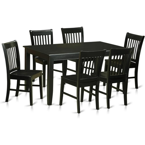 HomeStock 7-Piece Kitchen Table Set with Modern Rectangle Dining Table (36x60 Inch) and 6 Dining Chairs in Black, Contemporary Dining Set