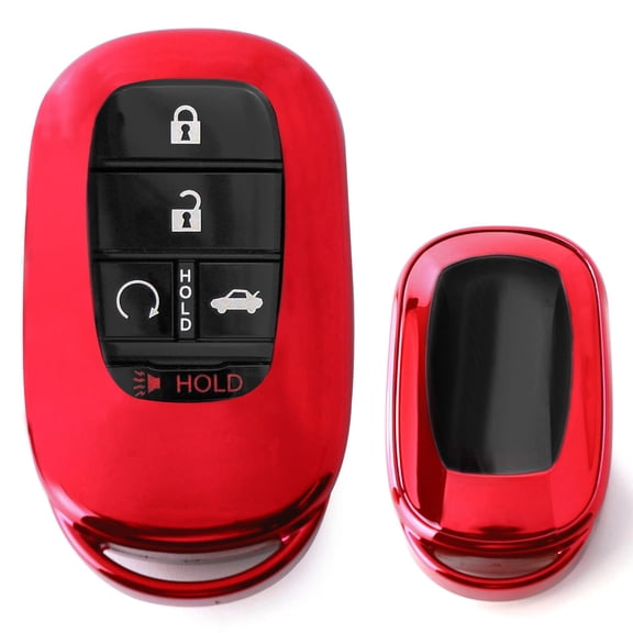 Glossy Red Finish TPU Key Fob Protective Case w/ Face Panel Cover, For Honda 2022-up Accord Civic CR-V Pilot Oval Shape Smart Key