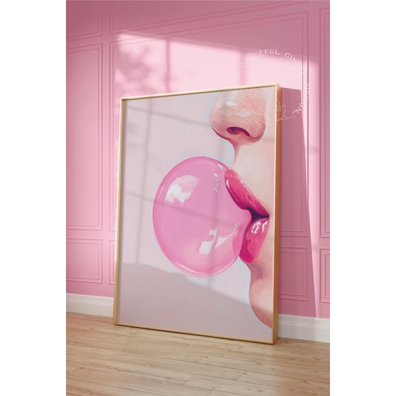 Pink Bubble Gum Wall Art, Aesthetic Print, Fashion Poster, Trendy Dopamine Teen Girl Print, Bedroom Wall Decor, Home Decor UNFRAMED Poster, Wall Art for Decor, Present, 8x12
