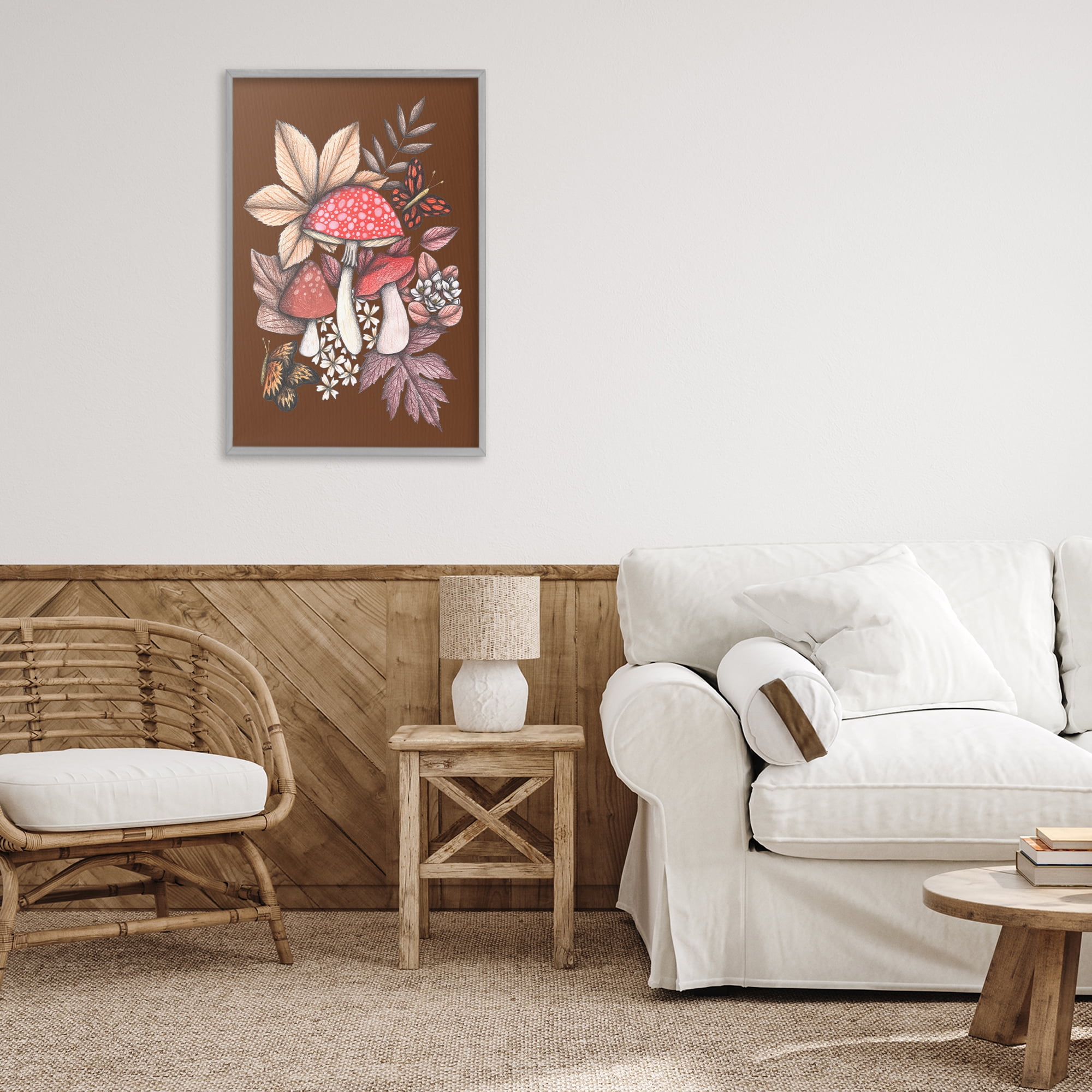 Autumnal Mushrooms Magic Gray Framed Giclee Art, design by Cecilia Battaini