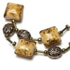 Cousin Glass Amber Square Beads with Bronze, 1 Each