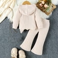 thumbnail image 4 of Odeerbi 1-4 Years Infant Girls Outfits Rib Knit Cotton Hoodies Flared Pants Two-piece Set Long Sleeve Irregular Top Bell Bottom Trousers Infant Girls Clothes, 4 of 8