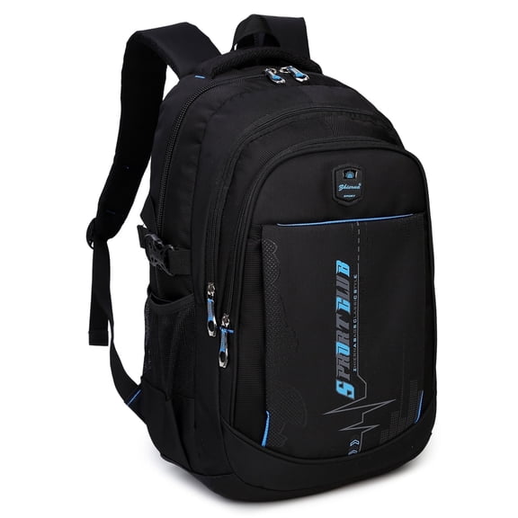 Forestfish School Backpack for Teen Men and Women, Casual Daypack Water-Resistant Lightweight Middle School Bag with Large Capacity(Black Blue)