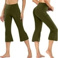 thumbnail image 2 of Dezsed Womens Capri Yoga Pants Elastic Waist Tummy Control Workout Running Cropped Pants, Long Bootleg Flare Pants Army Green L, 2 of 9