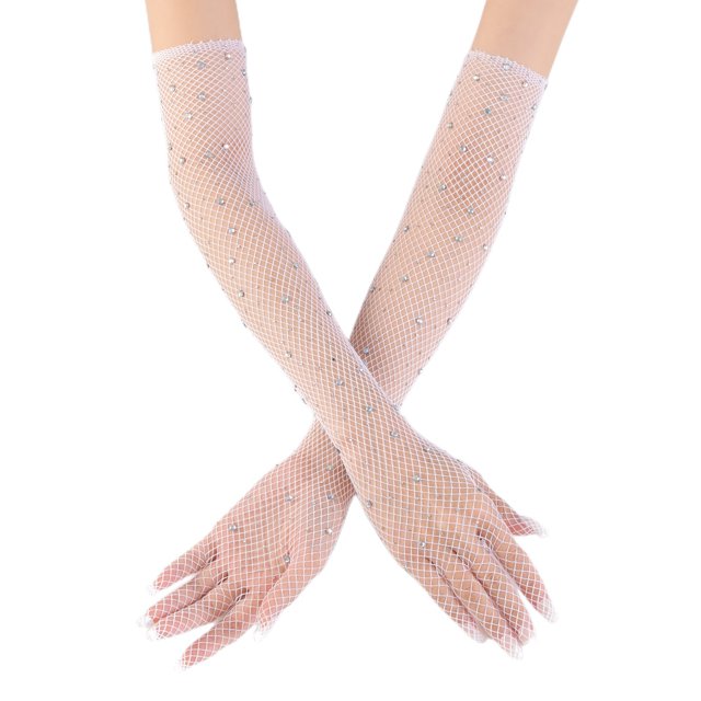 Guantes de perforación de red de pesca, guantes largos, 45 cm, manga larga para los dedos, diseño de moda