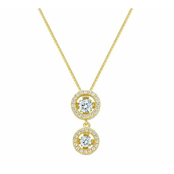 NANAS Silver Round Double Halo Dancing Stone (CZ) Pendant/necklace - Yellow Gold Plated