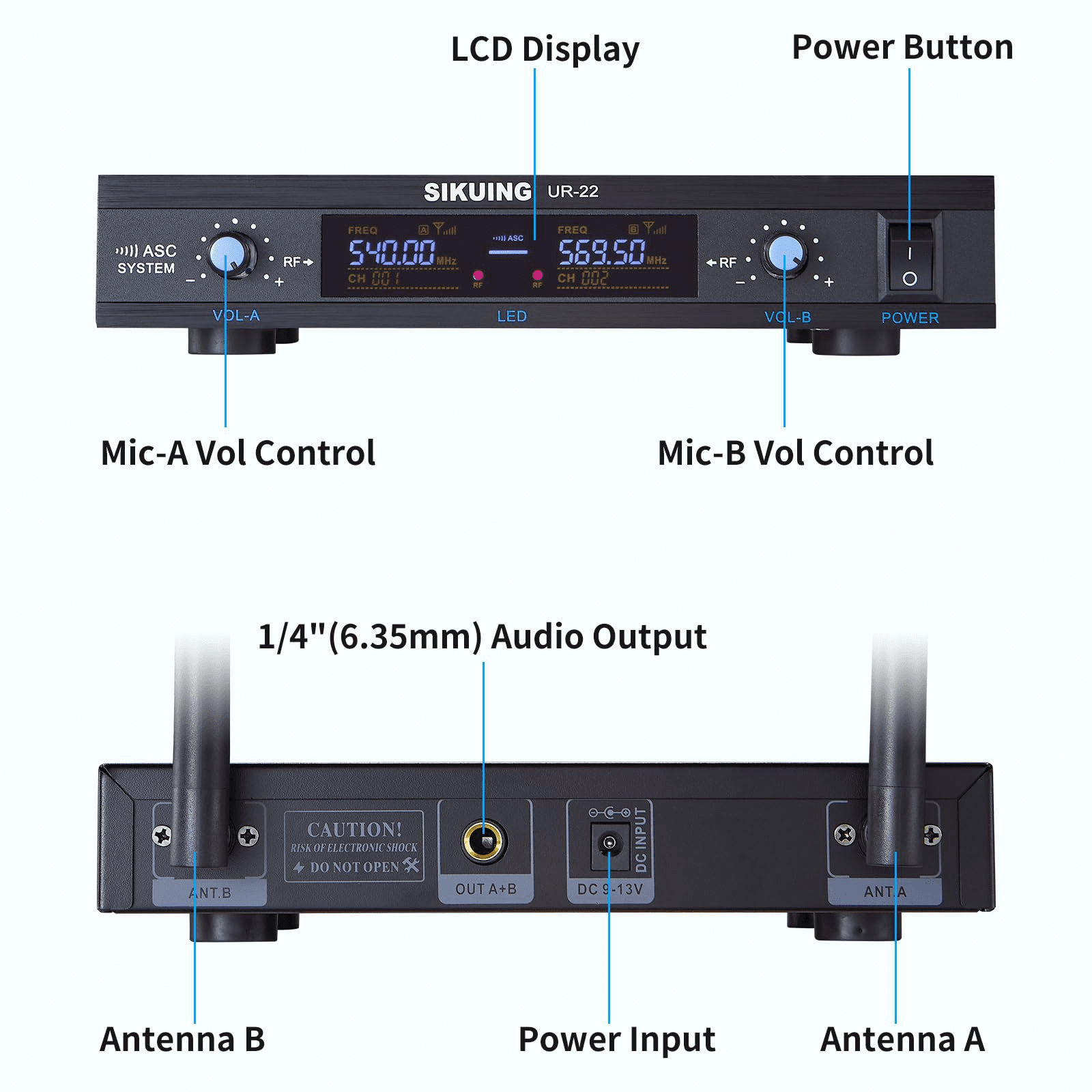 Dual Channel UHF Wireless Microphone System, 2x30 Adjustable Frequencies, Lavalier & Headset Microphone System for Meeting, Church, 300ft Range (2 Bodypack)