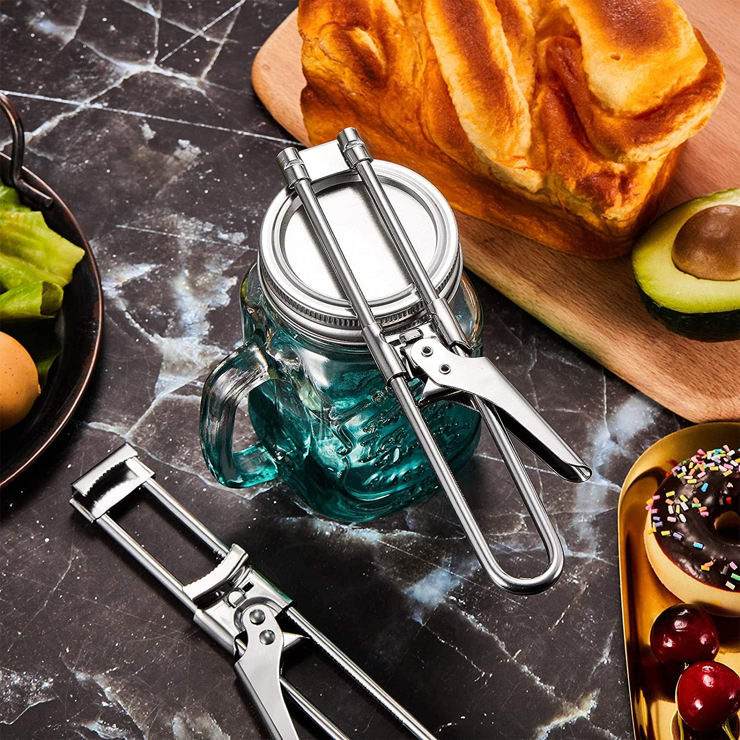 Kepooman 2 Pcs Kitchen Stainless Steel Adjustable Can Opener Handle for Jar Bottle, Silver