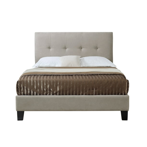 Emerald Home Harper Taupe Upholstered Bed with Tufted, Padded Headboard