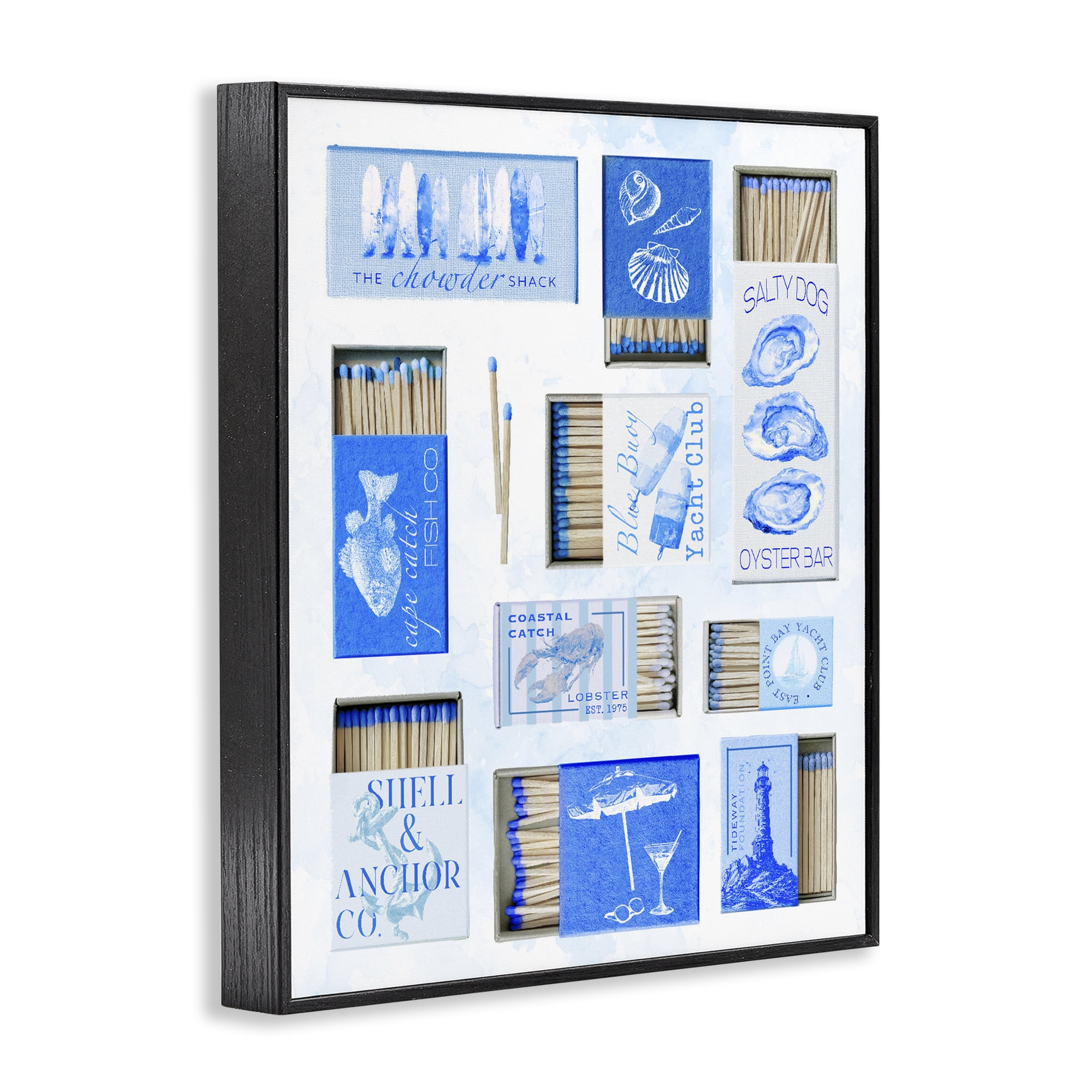 Blue Coastal Matchboxes Black Framed Giclee Art, design by Ziwei Li