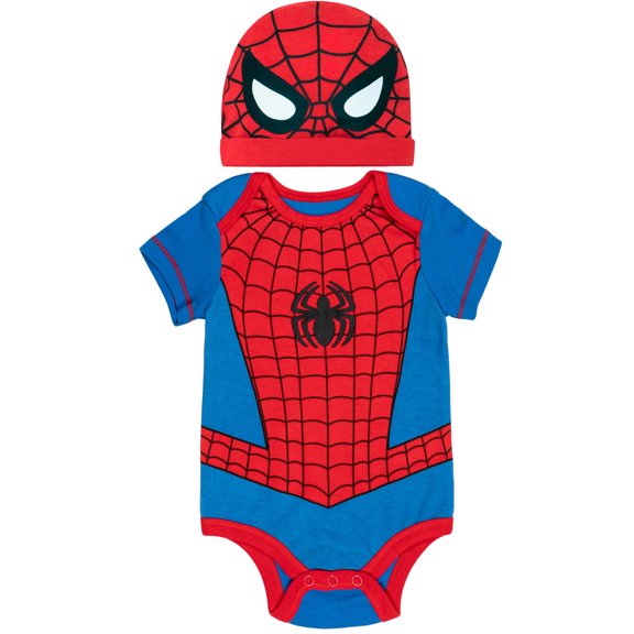 Marvel Avengers Spider-Man Newborn Baby Boys Cosplay Bodysuit and Hat Set Newborn to Infant