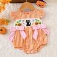 thumbnail image 2 of Staki Baby Girl Outfit Infant Halloween Bubble Romper Smocked Onesie Fall Newborn Halloween Clothes(Orange,0-3 Months), 2 of 7