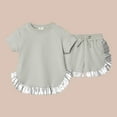 thumbnail image 3 of Xudanell Baby Girl Summer Clothes Solid Color Lace Short Sleeve Tops Shorts Set Baby Girls Clothing Grey 2-3 Years, 3 of 8