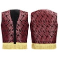 thumbnail image 4 of inlzdz Gilet Prince Arabe Sans Manches Brodé à Franges Mini Veste Noire Rouge 8, 4 of 4