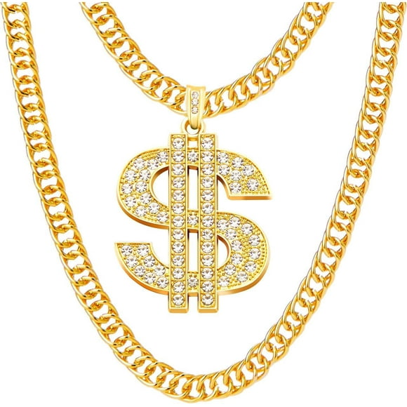 Chunky Fake Gold Chain for Hip Hop Rapper Costume Jewelry, Fake Plastic Gold Necklace Accessories for 80s 90s Men Women Halloween Costume Dress Up Party Props