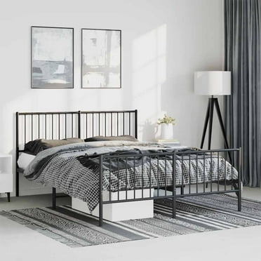 vidaXL Black Metal Full Bed Frame with Headboard & Footboard, Heavy-Duty, No Mattress